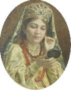 Vladimir Makovsky Young Lady Looking into a Mirror oil painting on canvas